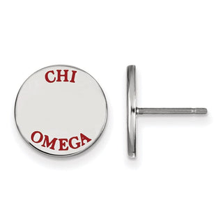 Sterling Silver Rhodium-plated LogoArt Chi Omega Sorority Text Color Enamel Post Earrings SS020CHO
