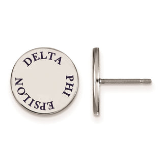 Sterling Silver Rhodium-plated LogoArt Delta Phi Epsilon Sorority Text Color Enamel Post Earrings SS020DPH
