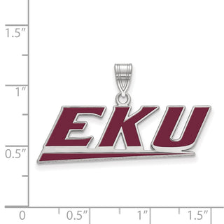 Sterling Silver Rhodium-plated LogoArt Eastern Kentucky University E-K-U Large Enameled Pendant