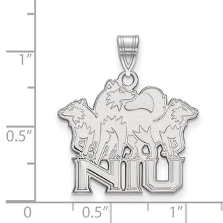 Sterling Silver Rhodium-plated LogoArt Northern Illinois University N-I-U with Huskies Large Pendant