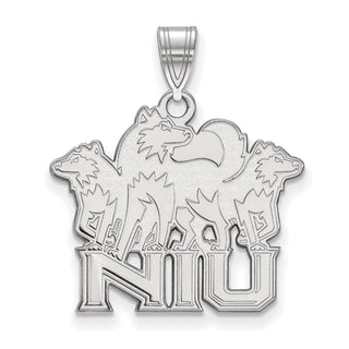 Sterling Silver Rhodium-plated LogoArt Northern Illinois University N-I-U with Huskies Large Pendant