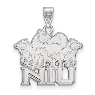 Sterling Silver Rhodium-plated LogoArt Northern Illinois University N-I-U with Huskies Large Pendant
