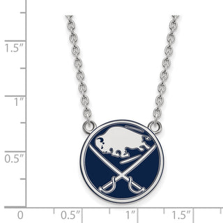 Sterling Silver Rhodium-plated NHL LogoArt Buffalo Sabres Large Enameled Pendant 18 inch Necklace