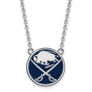 Sterling Silver Rhodium-plated NHL LogoArt Buffalo Sabres Large Enameled Pendant 18 inch Necklace