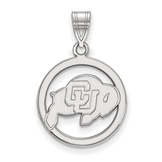 Sterling Silver Rhodium-plated LogoArt University of Colorado Buffalo Medium Circle Pendant