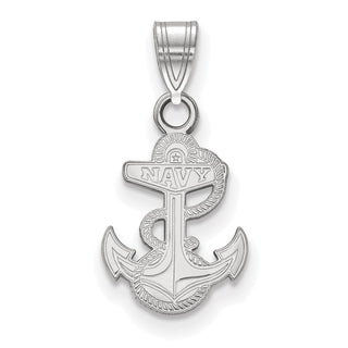 Sterling Silver Rhodium-plated LogoArt US Naval Academy Anchor Small Pendant