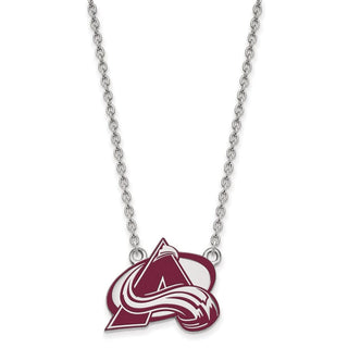 Sterling Silver Rhodium-plated NHL LogoArt Colorado Avalanche Letter A Large Enameled Pendant 18 inch Necklace