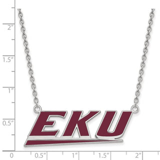 Sterling Silver Rhodium-plated LogoArt Eastern Kentucky University E-K-U Large Enameled Pendant 18 inch Necklace