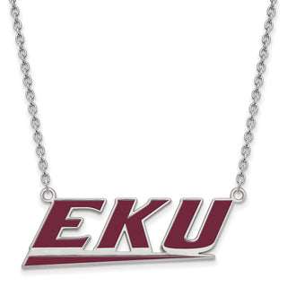 Sterling Silver Rhodium-plated LogoArt Eastern Kentucky University E-K-U Large Enameled Pendant 18 inch Necklace