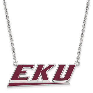 Sterling Silver Rhodium-plated LogoArt Eastern Kentucky University E-K-U Large Enameled Pendant 18 inch Necklace