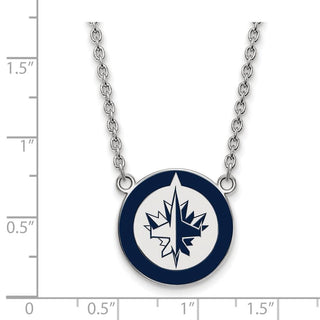 Sterling Silver Rhodium-plated NHL LogoArt Winnipeg Jets Large Enameled Pendant 18 inch Necklace