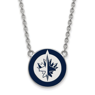 Sterling Silver Rhodium-plated NHL LogoArt Winnipeg Jets Large Enameled Pendant 18 inch Necklace