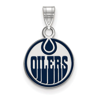 Sterling Silver Rhodium-plated NHL LogoArt Edmonton Oilers Small Enameled Pendant