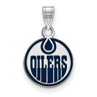Sterling Silver Rhodium-plated NHL LogoArt Edmonton Oilers Small Enameled Pendant