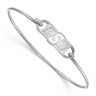 Sterling Silver Rhodium-plated LogoArt Oklahoma State University O-S-U Small Center 7 inch Wire Bangle Bracelet