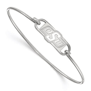 Sterling Silver Rhodium-plated LogoArt Oklahoma State University O-S-U Small Center 7 inch Wire Bangle Bracelet
