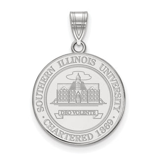 Sterling Silver Rhodium-plated LogoArt Southern Illinois University Large Crest Pendant