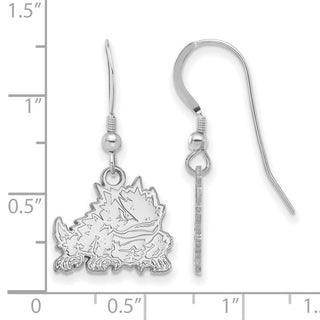 Sterling Silver Rhodium-plated LogoArt Texas Christian University Horned Frog Small Dangle Wire Earrings