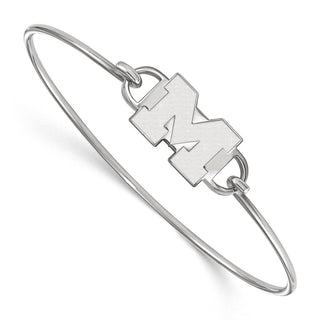 Sterling Silver Rhodium-plated LogoArt University of Michigan Letter M Small Center 7 inch Wire Bangle Bracelet