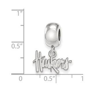 Sterling Silver Rhodium-plated LogoArt University of Nebraska Huskers Extra Small Dangle Bead Charm