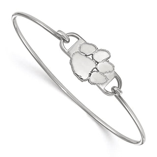Sterling Silver Rhodium-plated LogoArt Clemson University Tiger Paw Small Center 7 inch Wire Bangle Bracelet