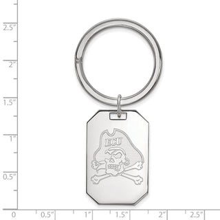 Sterling Silver Rhodium-plated LogoArt East Carolina University Pirate Key Ring