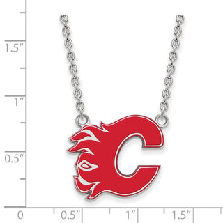 Sterling Silver Rhodium-plated NHL LogoArt Calgary Flames Letter C Large Enameled Pendant 18 inch Necklace