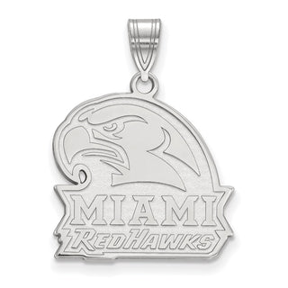 Sterling Silver Rhodium-plated LogoArt Miami University Ohio Redhawks Large Pendant