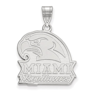 Sterling Silver Rhodium-plated LogoArt Miami University Ohio Redhawks Large Pendant
