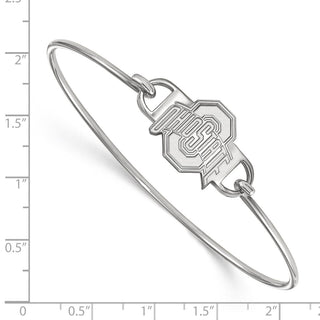 Sterling Silver Rhodium-plated LogoArt The Ohio State University Small Center 7 inch Wire Bangle Bracelet