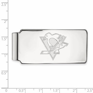 Sterling Silver Rhodium-plated NHL LogoArt Pittsburgh Penguins Money Clip