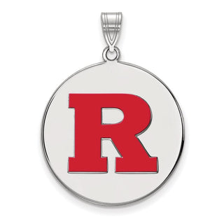 Sterling Silver Rhodium-plated LogoArt Rutgers University Letter R Extra Large Enameled Disc Pendant