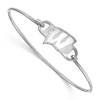 Sterling Silver Rhodium-plated LogoArt University of Wisconsin Letter W Small Center 7 inch Wire Bangle Bracelet