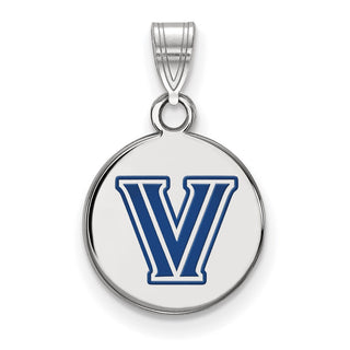 Sterling Silver Rhodium-plated LogoArt Villanova University Letter V Small Enameled Disc Pendant