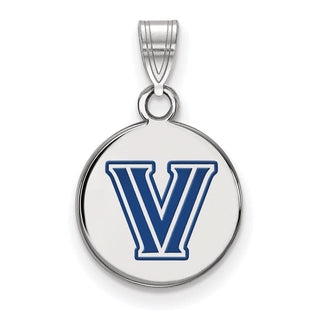 Sterling Silver Rhodium-plated LogoArt Villanova University Letter V Small Enameled Disc Pendant