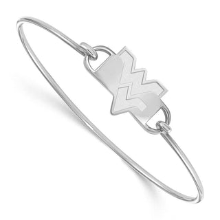 Sterling Silver Rhodium-plated LogoArt West Virginia University W-V Small Center 7 inch Wire Bangle Bracelet