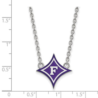 Sterling Silver Rhodium-plated LogoArt Furman University Large Enameled Pendant 18 inch Necklace