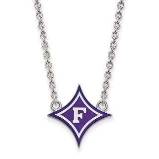 Sterling Silver Rhodium-plated LogoArt Furman University Large Enameled Pendant 18 inch Necklace
