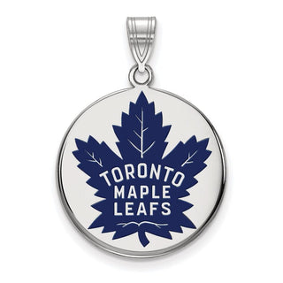 Sterling Silver Rhodium-plated NHL LogoArt Toronto Maple Leafs Large Enameled Disc Pendant
