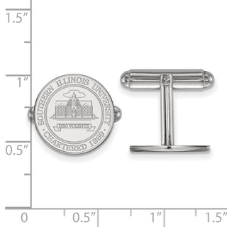 Sterling Silver Rhodium-plated LogoArt Southern Illinois University Crest Cuff Links