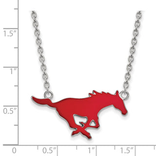 Sterling Silver Rhodium-plated LogoArt Southern Methodist University Mustang Large Enameled Pendant 18 inch Necklace