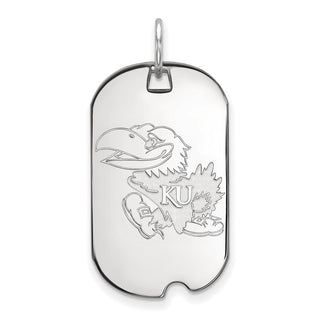 14k White Gold LogoArt University of Kansas Jayhawk Small Dog Tag Pendant