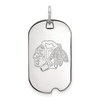 14k White Gold NHL LogoArt Chicago Blackhawks Small Dog Tag Pendant