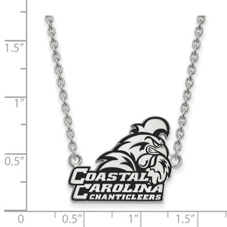 Sterling Silver Rhodium-plated LogoArt Coastal Carolina University Chanticleers Large Enameled Pendant 18 inch Necklace