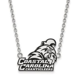 Sterling Silver Rhodium-plated LogoArt Coastal Carolina University Chanticleers Large Enameled Pendant 18 inch Necklace