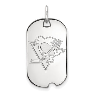 Sterling Silver Rhodium-plated NHL LogoArt Pittsburgh Penguins Small Dog Tag Pendant