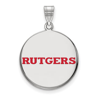 Sterling Silver Rhodium-plated LogoArt Rutgers University Large Enameled Disc Pendant