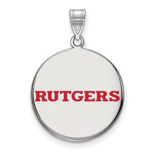 Sterling Silver Rhodium-plated LogoArt Rutgers University Large Enameled Disc Pendant