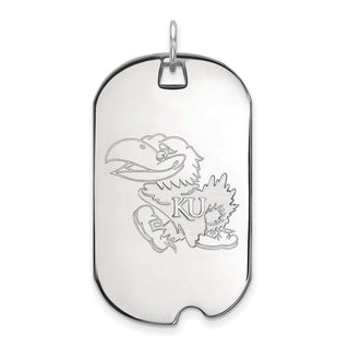 10k White Gold LogoArt University of Kansas Jayhawk Large Dog Tag Pendant