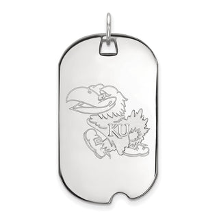 14k White Gold LogoArt University of Kansas Jayhawk Large Dog Tag Pendant